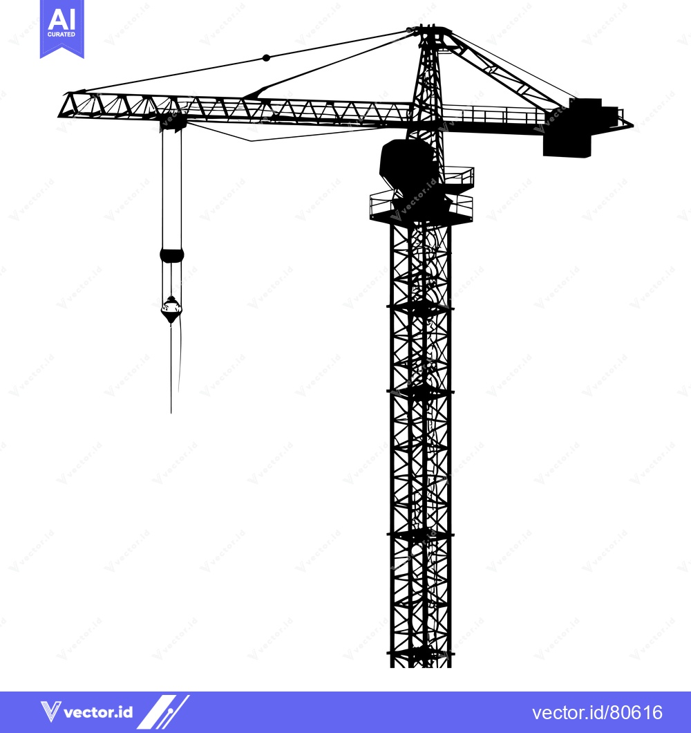 Premium Vector dari Silhouette of a Tower Crane with a Suspended Hook
