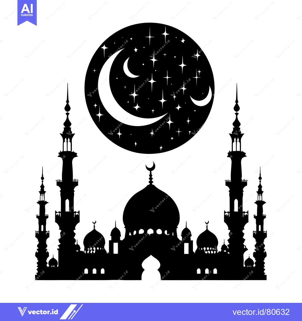 Premium Vector dari Silhouette of a Mosque with Crescent Moon and Stars Above