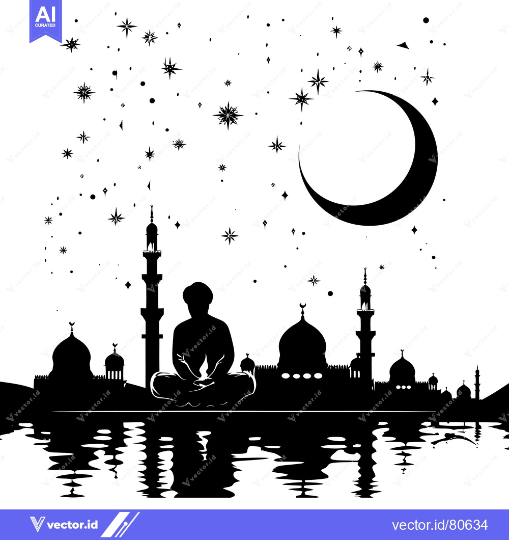 Premium Vector dari Silhouette of a Muslim man praying in front of a mosque at night