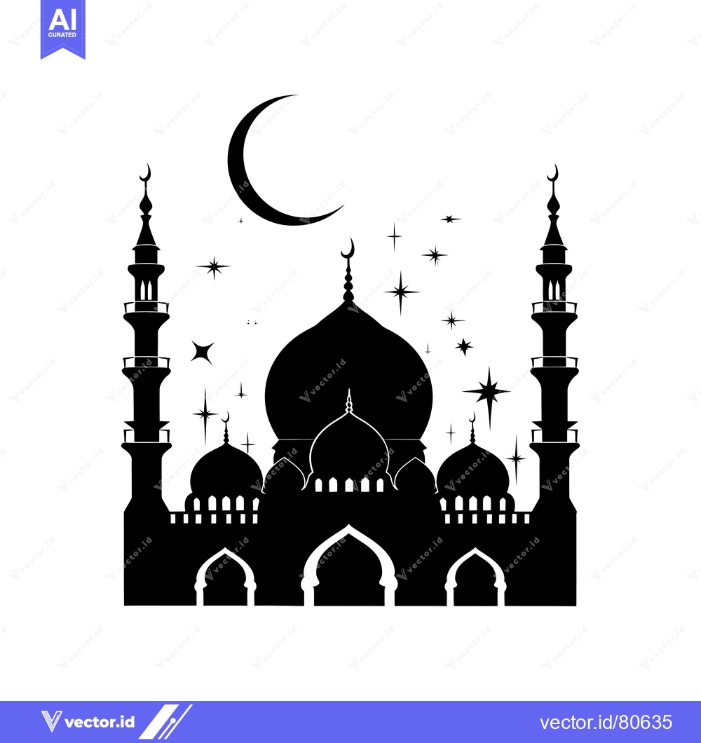 Premium Vector dari Silhouette of a mosque with crescent moon and stars