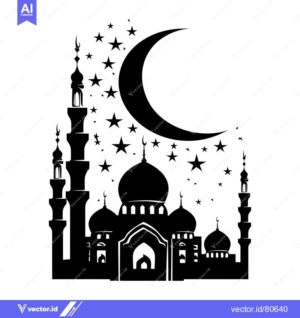 Premium Vector of Black Silhouette of a Mosque with a Crescent Moon and Stars