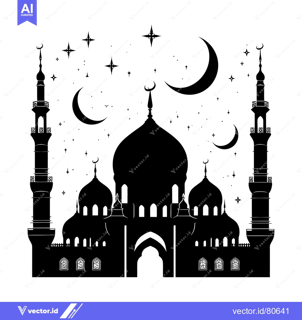 Premium Vector dari Silhouette of a Mosque with Crescent Moons and Stars