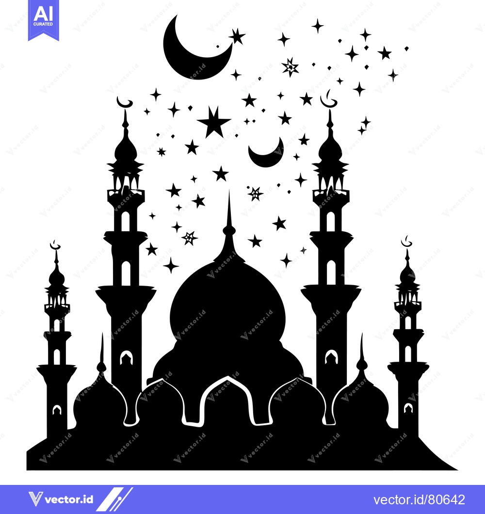 Premium Vector of Silhouette of a Mosque with Crescent Moon and Stars