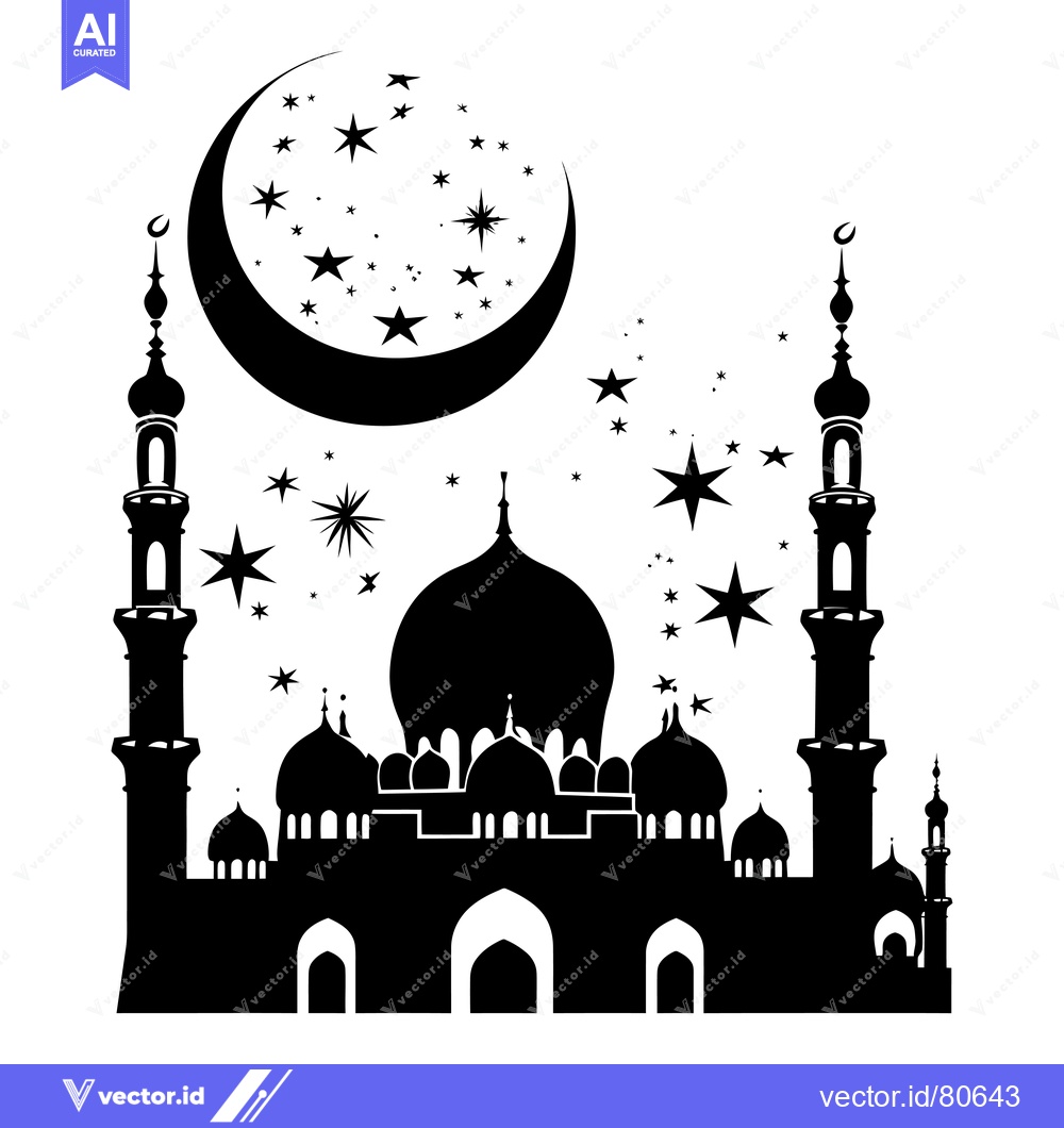 Premium Vector dari Silhouette of a Mosque with a Crescent Moon and Stars