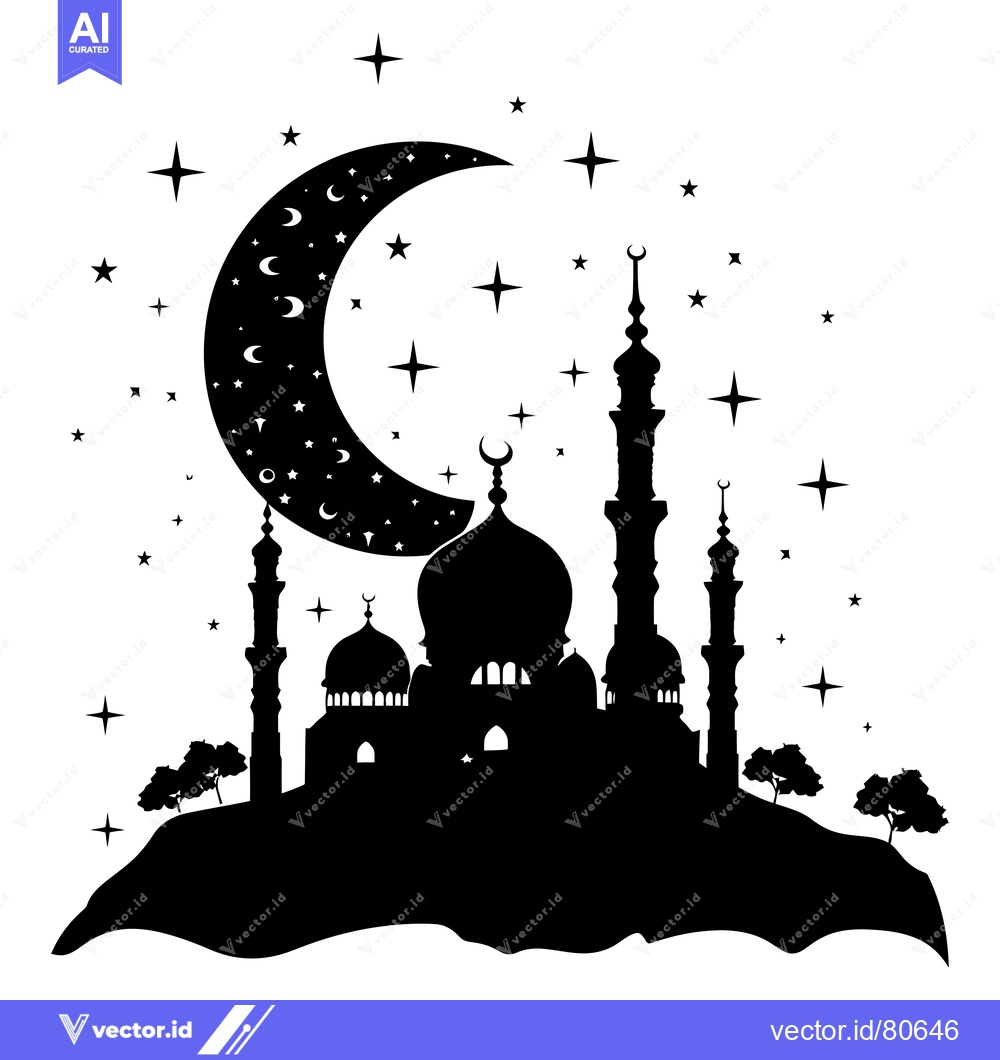 Premium Vector dari Silhouette of a Mosque with a Crescent Moon and Stars