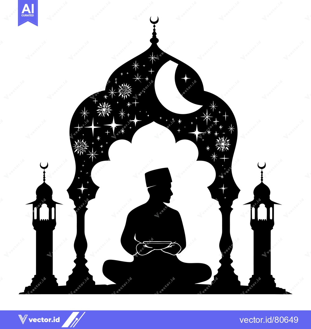 Premium Vector dari Silhouette of a Muslim Man Praying in a Mosque at Night
