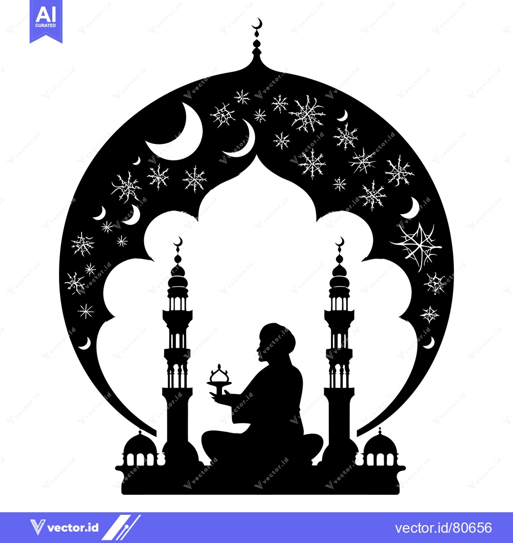 Premium Vector of Silhouette of a Muslim Man Praying in a Mosque with Crescent Moons and