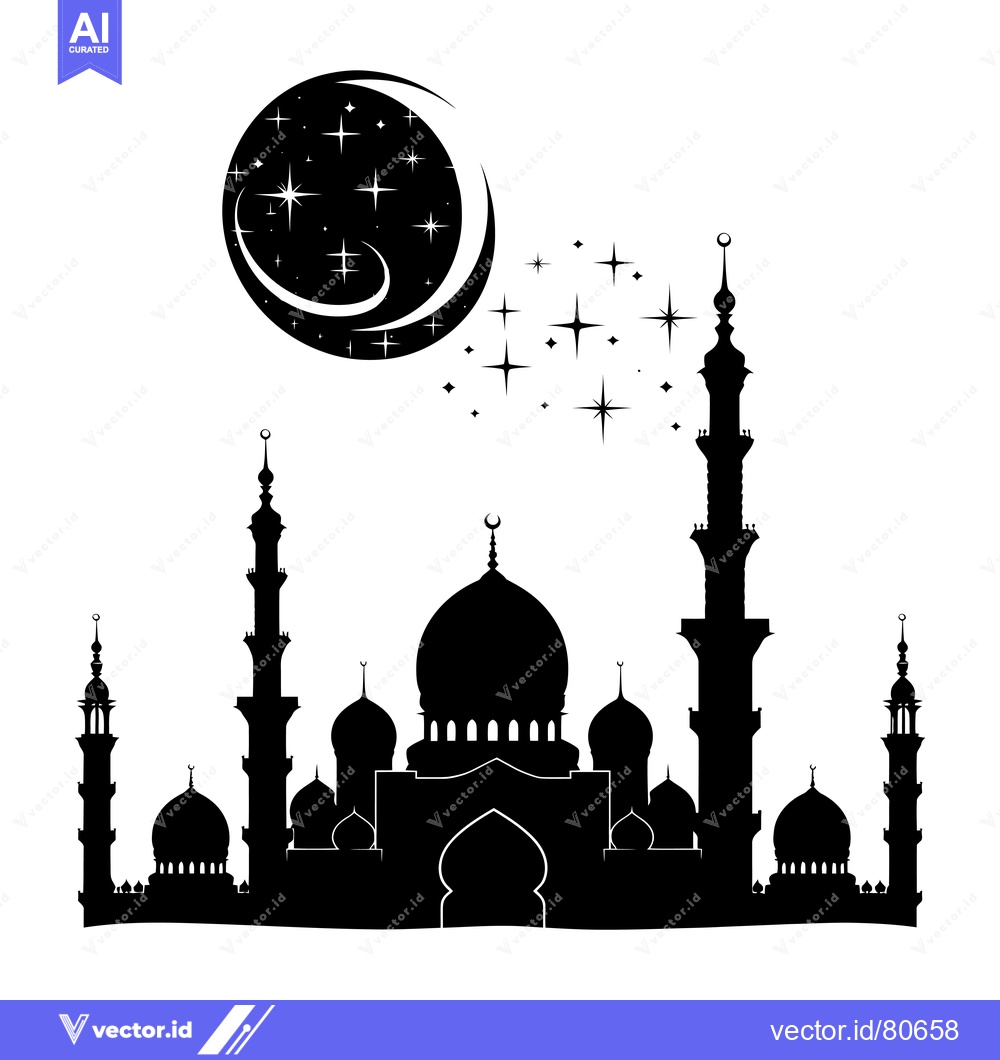 Premium Vector dari Silhouette of a Mosque with a Crescent Moon and Stars