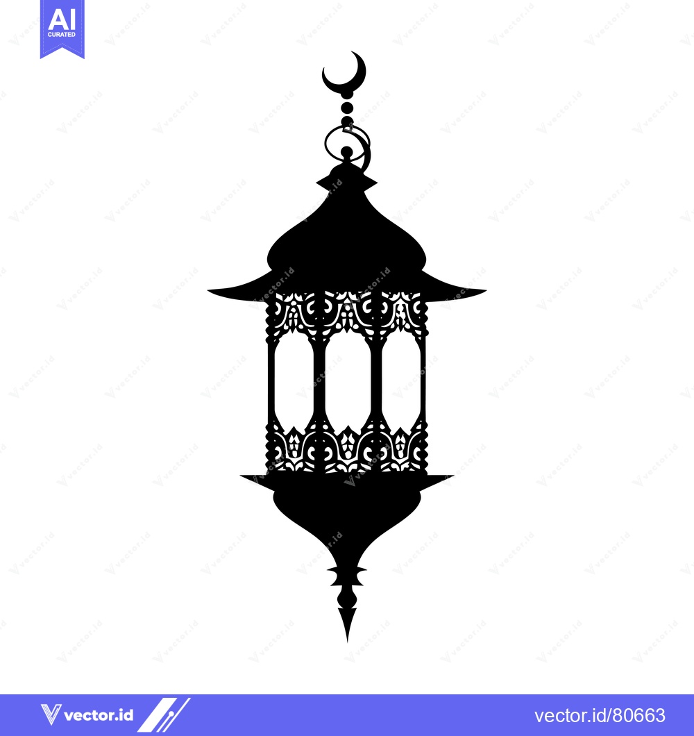 Premium Vector of Ornate Black Silhouette of a Hanging Islamic Lantern with Crescent Moo