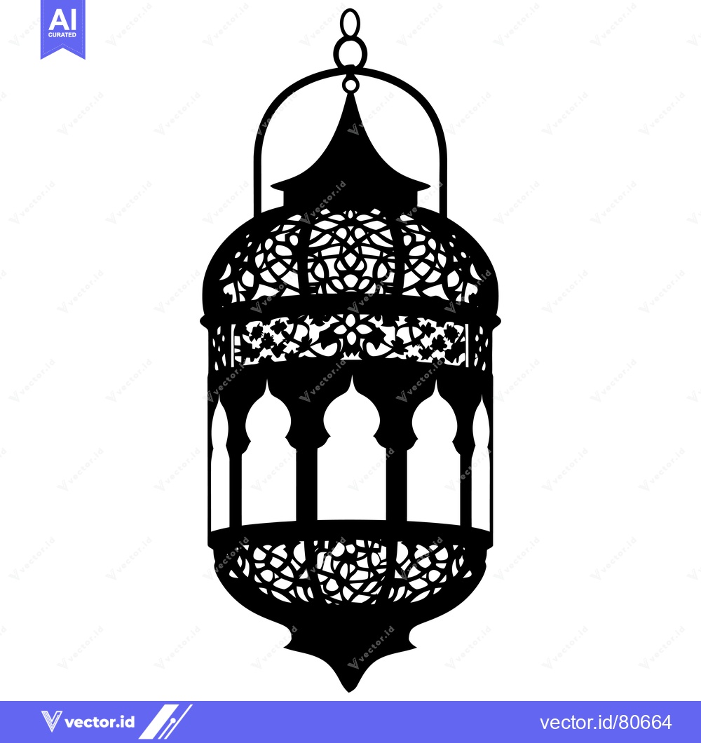 Premium Vector dari Ornate Black and White Silhouette of a Hanging Lantern