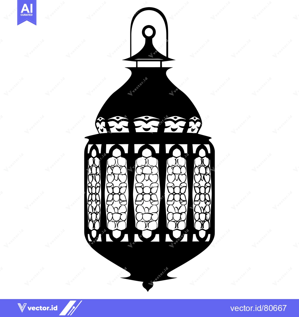 Premium Vector of Ornate Black and White Silhouette of a Hanging Lantern