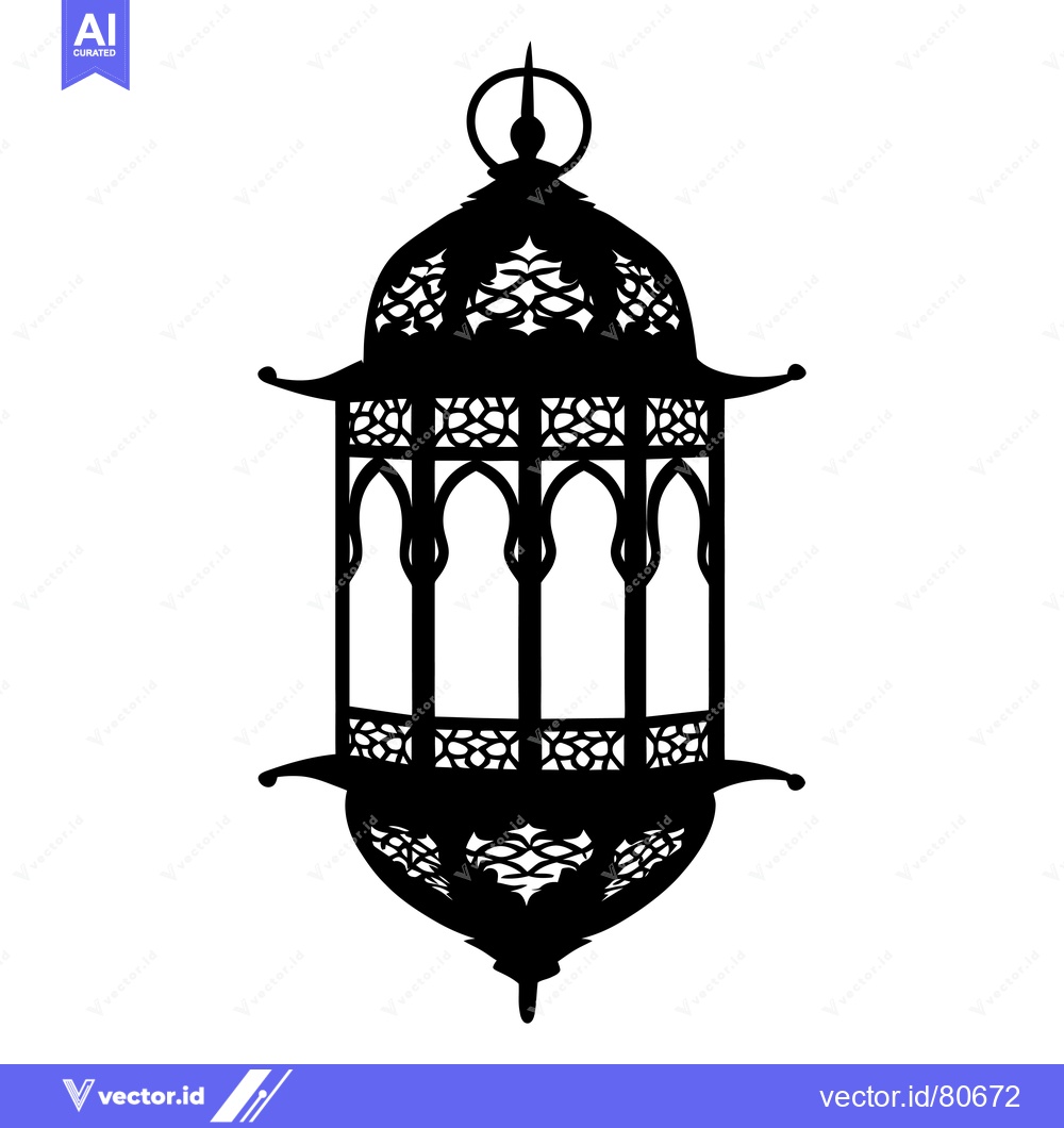 Premium Vector of Ornate Black and White Silhouette of a Hanging Lantern