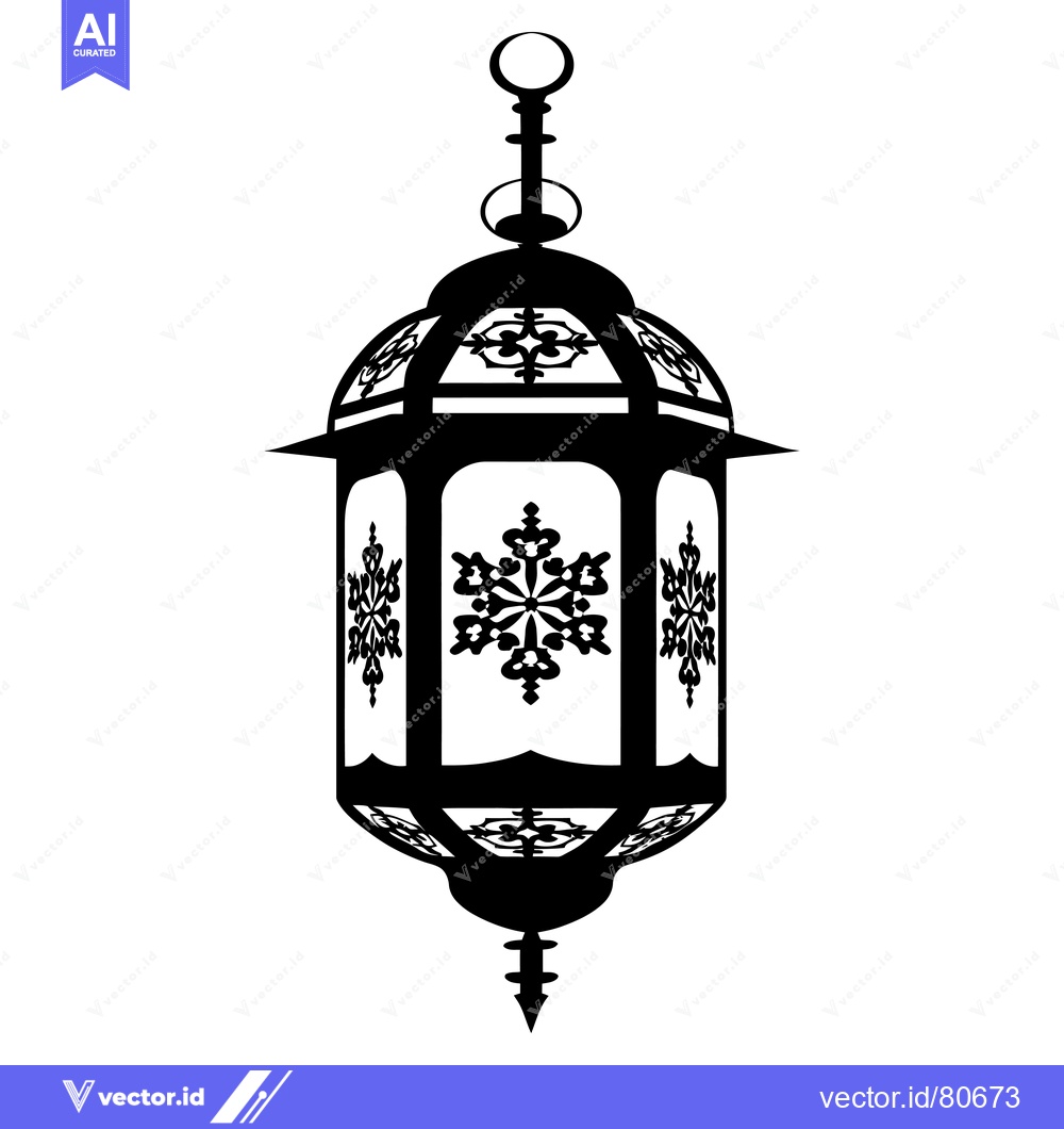 Premium Vector dari Black and White Silhouette of an Ornate Hanging Lantern