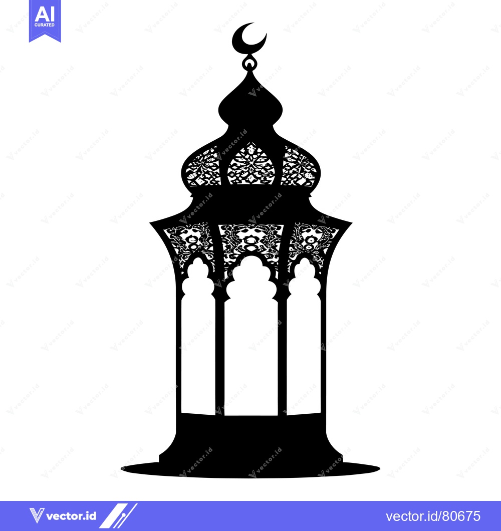 Premium Vector dari Ornate Silhouette of an Islamic Lantern with a Crescent Moon