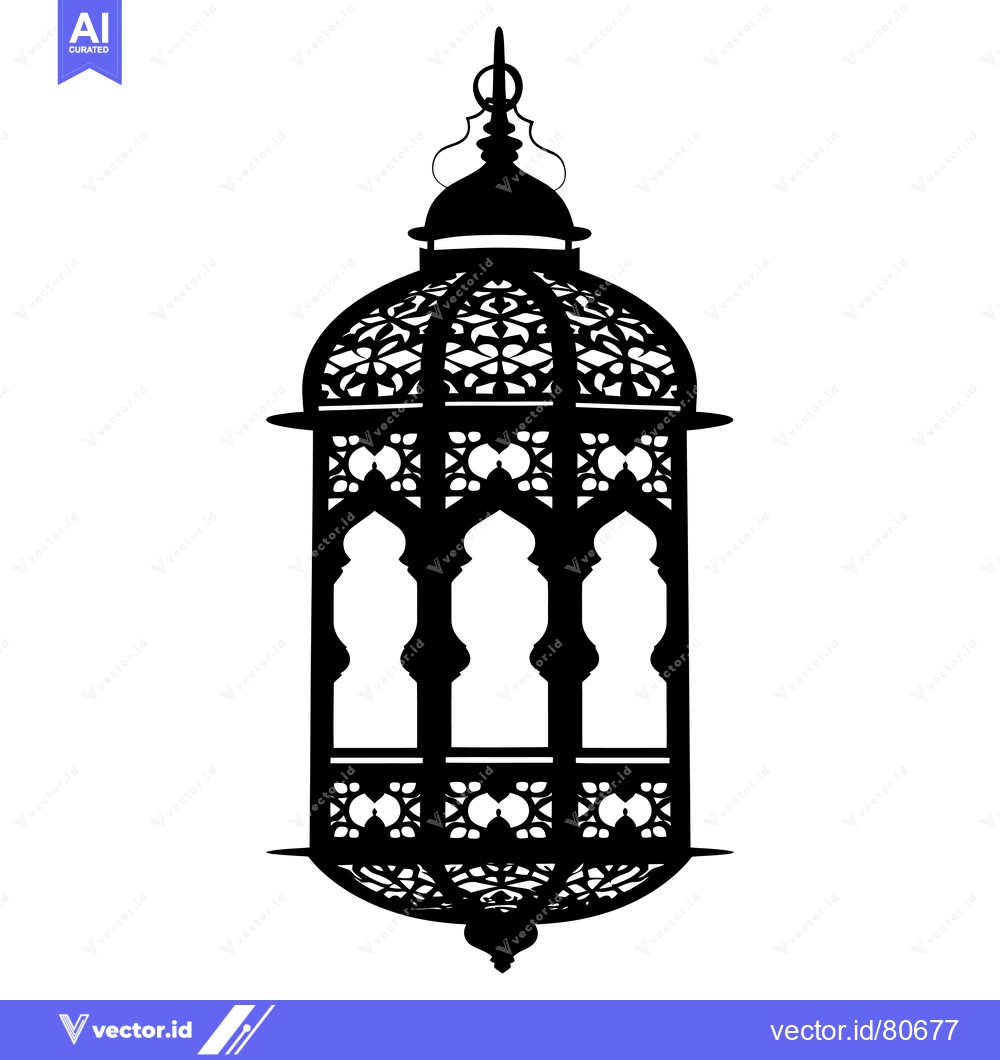 Premium Vector of Ornate Black Silhouette of a Hanging Islamic Lantern