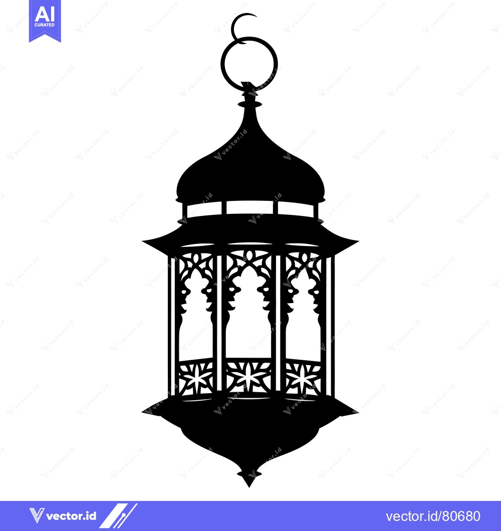 Premium Vector of Ornate Black and White Silhouette of a Hanging Lantern