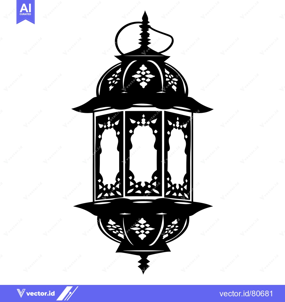 Premium Vector of Ornate Black and White Silhouette of a Traditional Lantern