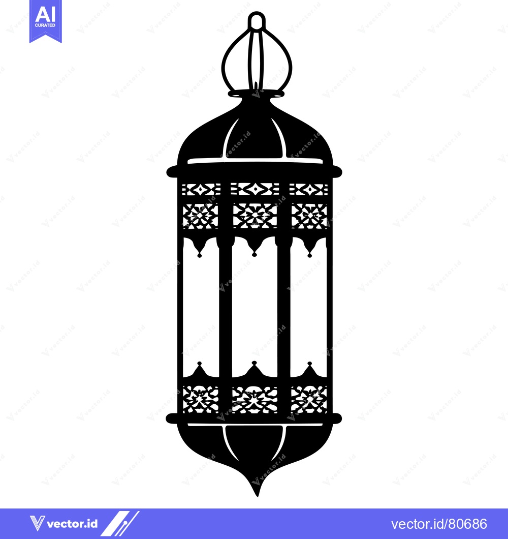 Premium Vector dari Ornate Black and White Silhouette of a Hanging Lantern