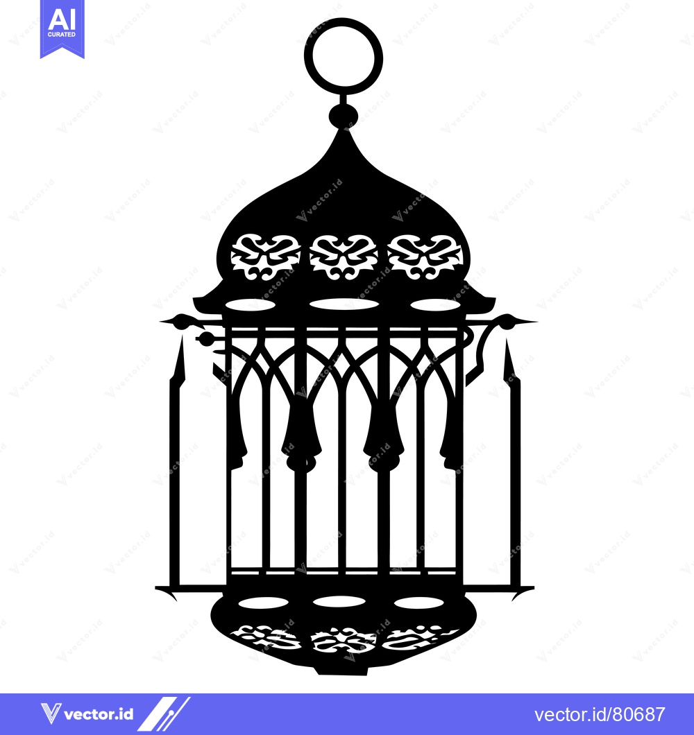 Premium Vector dari Black and white silhouette of an ornate hanging lantern