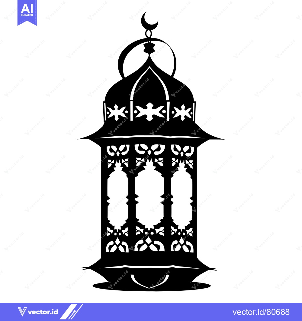 Premium Vector of Ornate Islamic Lantern with Crescent Moon