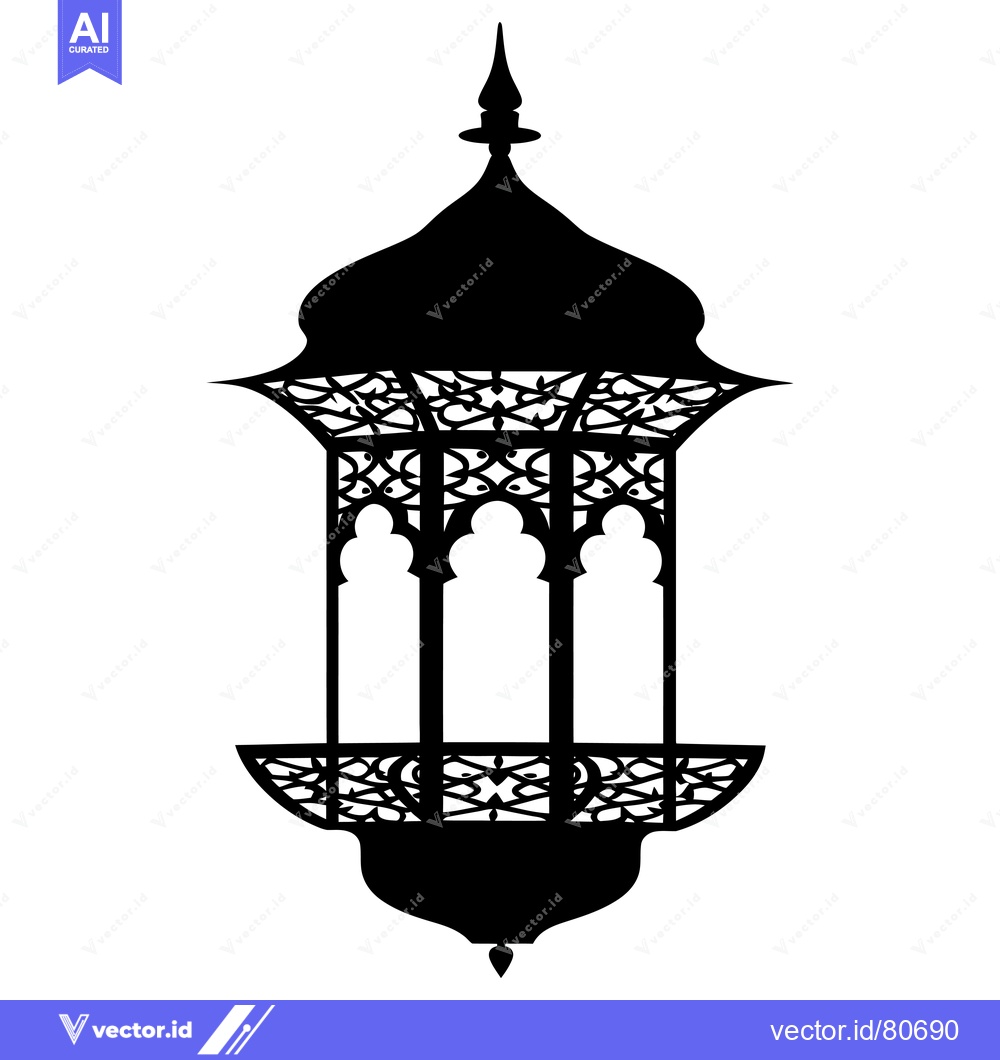 Premium Vector of Ornate Black and White Silhouette of a Hanging Lantern
