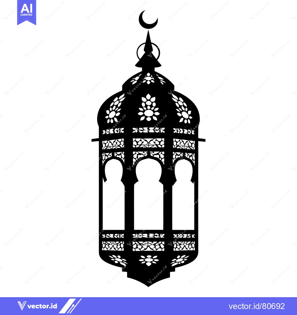 Premium Vector dari Ornate Black and White Silhouette of a Lantern with a Crescent Moon
