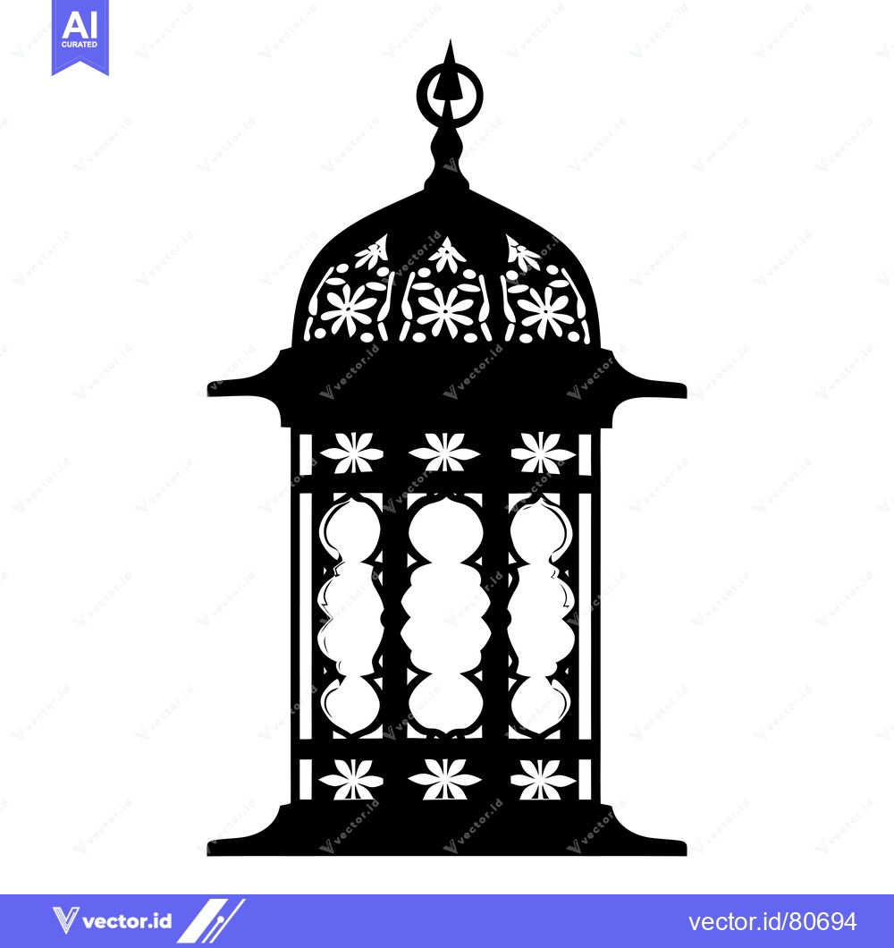 Premium Vector of Ornate Black and White Silhouette of a Ramadan Lantern