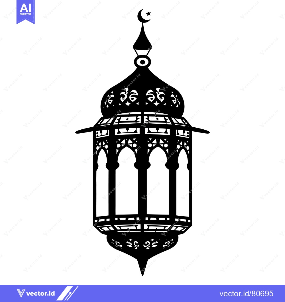 Premium Vector of Ornamental Lantern with Crescent Moon and Star