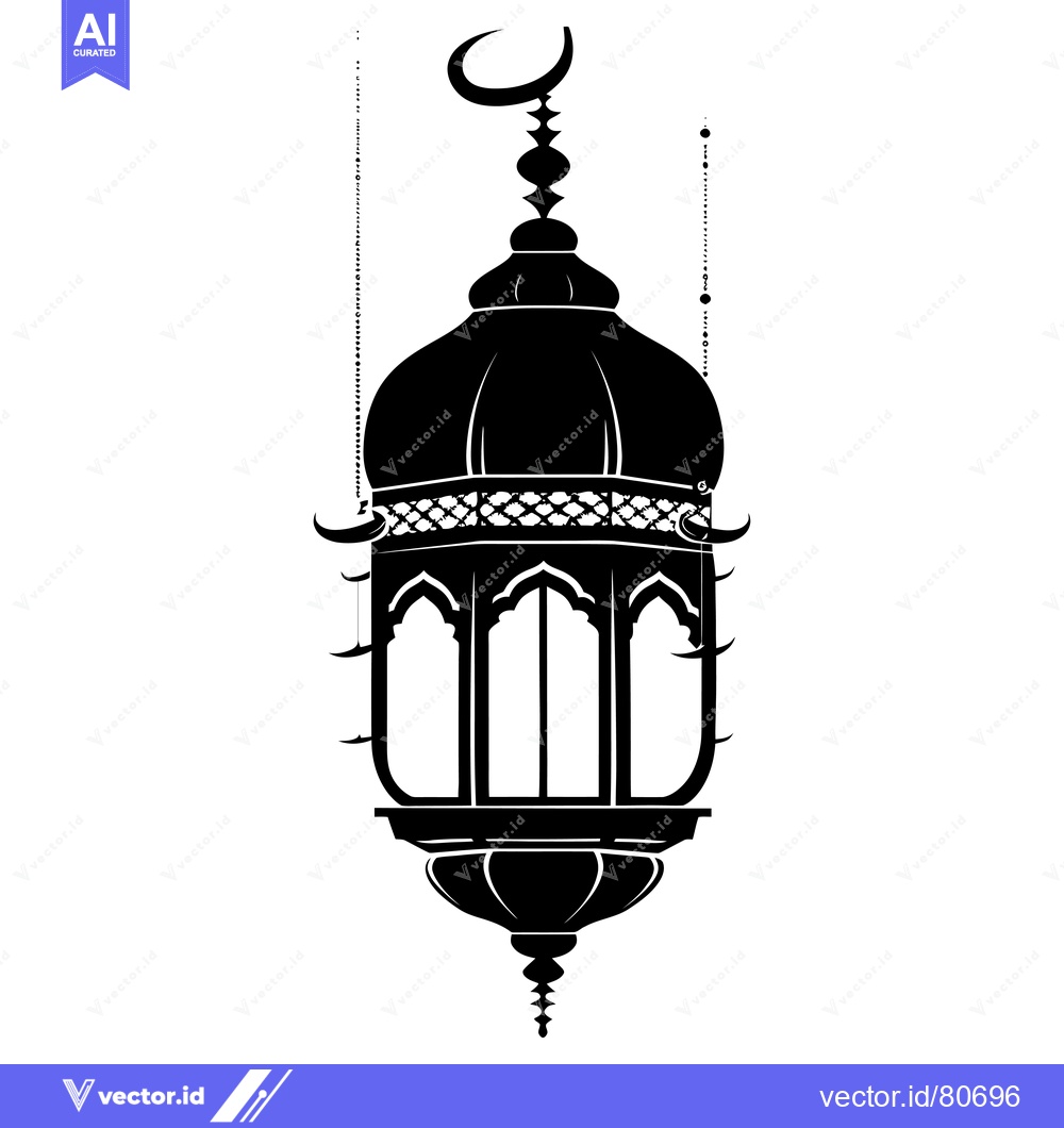 Premium Vector dari Ornate Islamic Hanging Lantern with a Crescent Moon