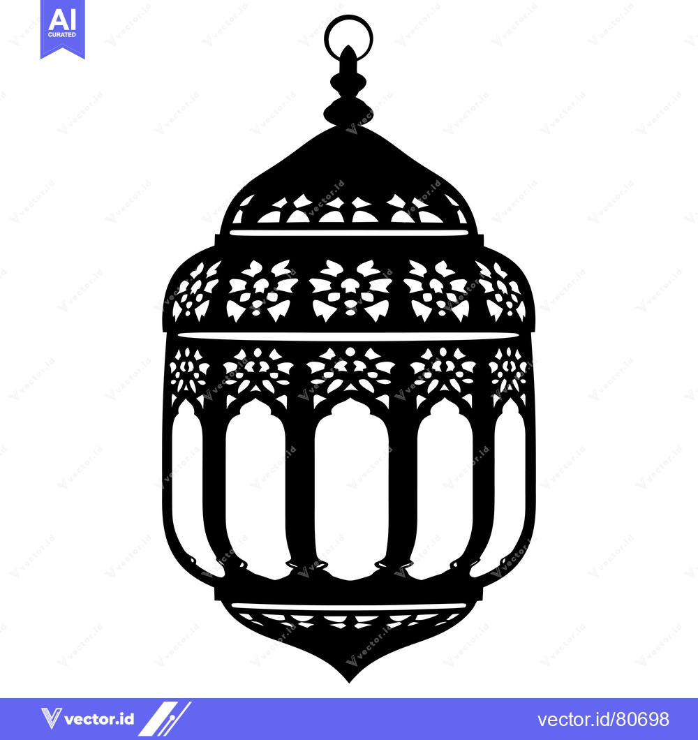 Premium Vector dari Ornate Black and White Silhouette of a Hanging Lantern