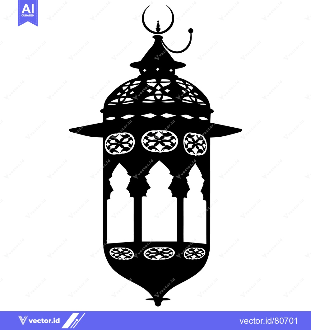 Premium Vector of Ornate Black and White Silhouette of a Hanging Ramadan Lantern