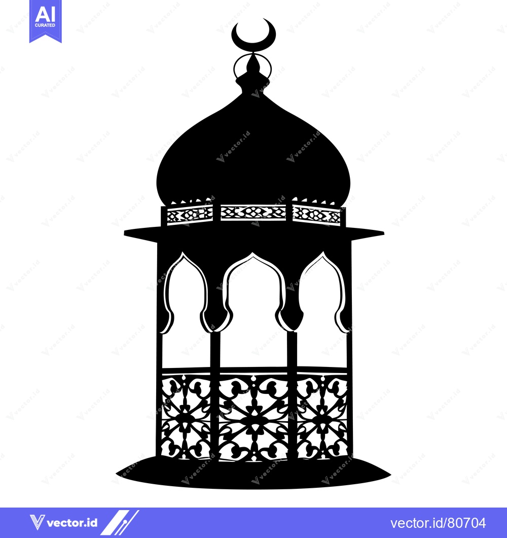 Premium Vector dari Black and White Silhouette of an Ornate Islamic Lantern with a Crescen