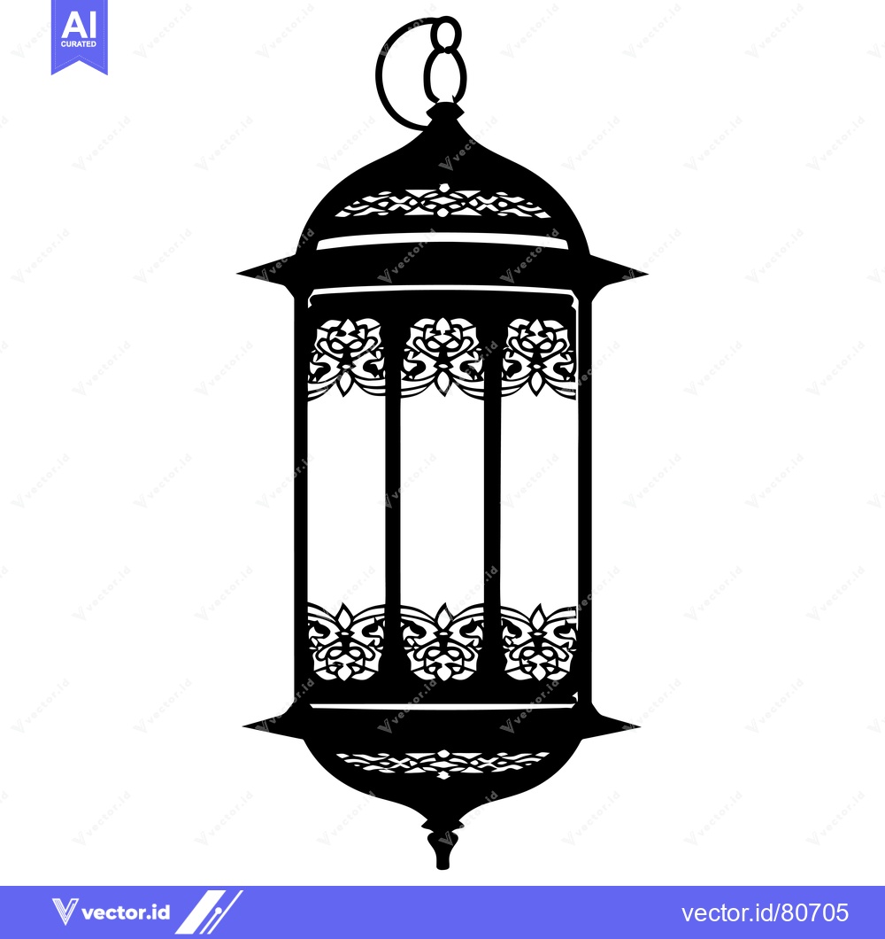 Premium Vector of Ornate Black and White Silhouette of a Hanging Lantern