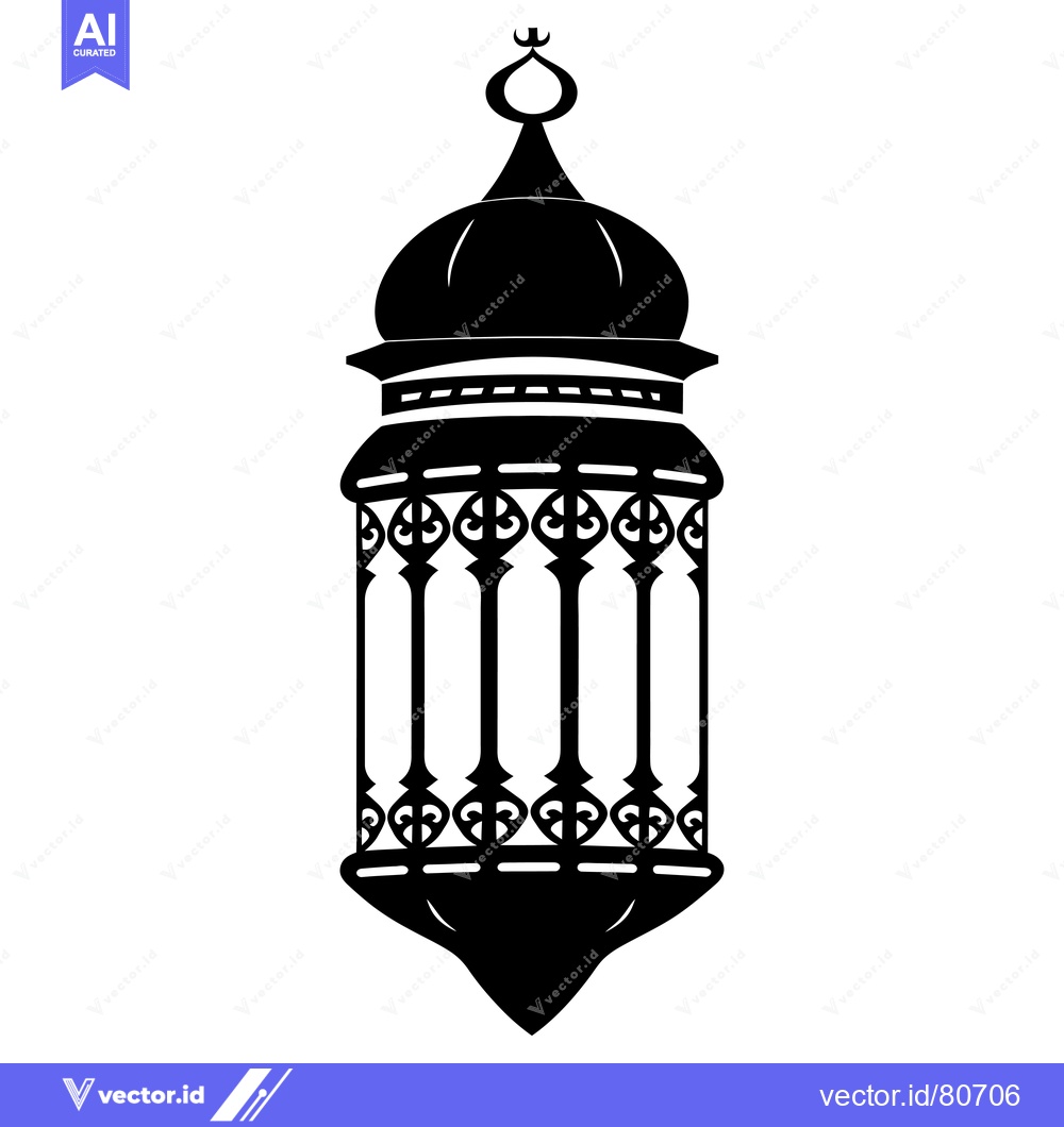 Premium Vector of Ornate Black and White Silhouette of an Islamic Lantern