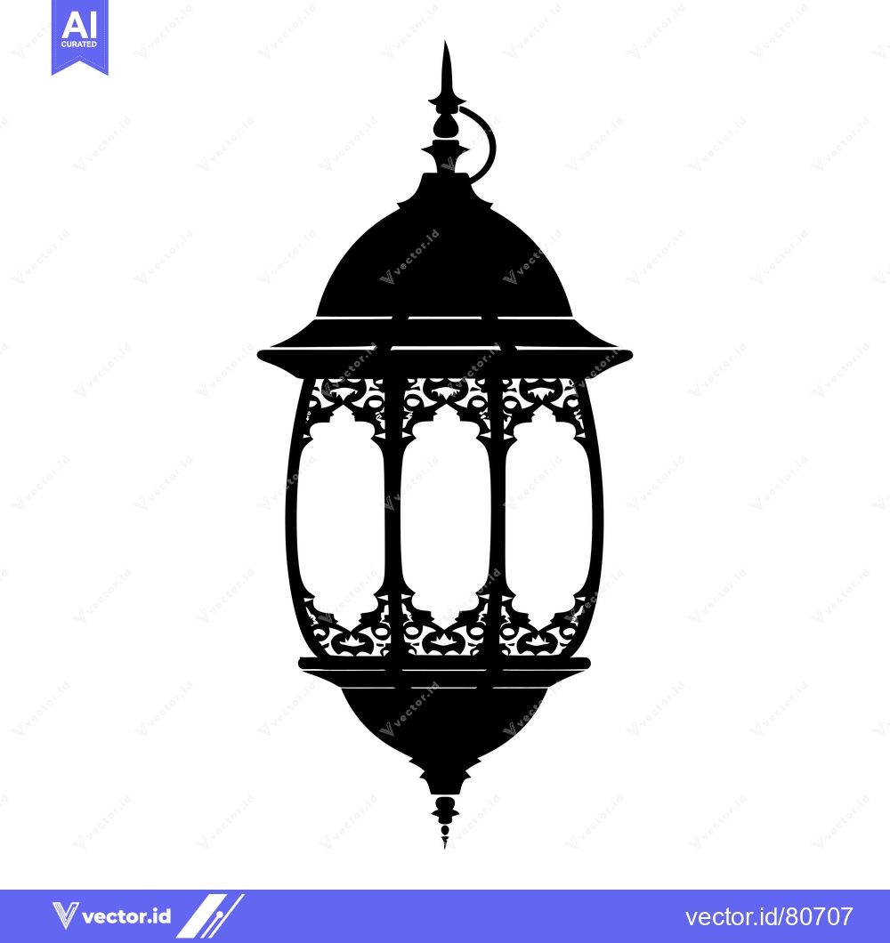 Premium Vector of Ornate Black and White Silhouette of a Traditional Islamic Lantern