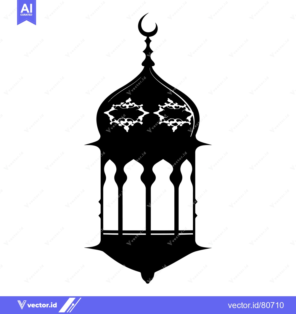 Premium Vector dari Black and White Silhouette of an Ornate Islamic Lantern