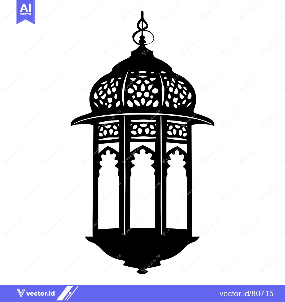 Premium Vector dari Ornate Black and White Silhouette of a Hanging Lantern