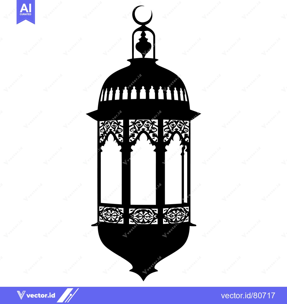 Premium Vector of Ornate Islamic Lantern with a Crescent Moon Top