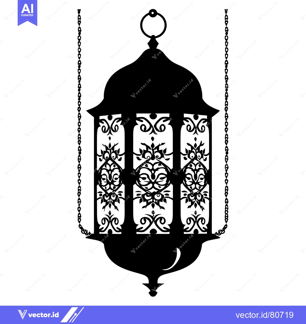 Premium Vector of Ornate Hanging Lantern Silhouette with Intricate Floral Designs