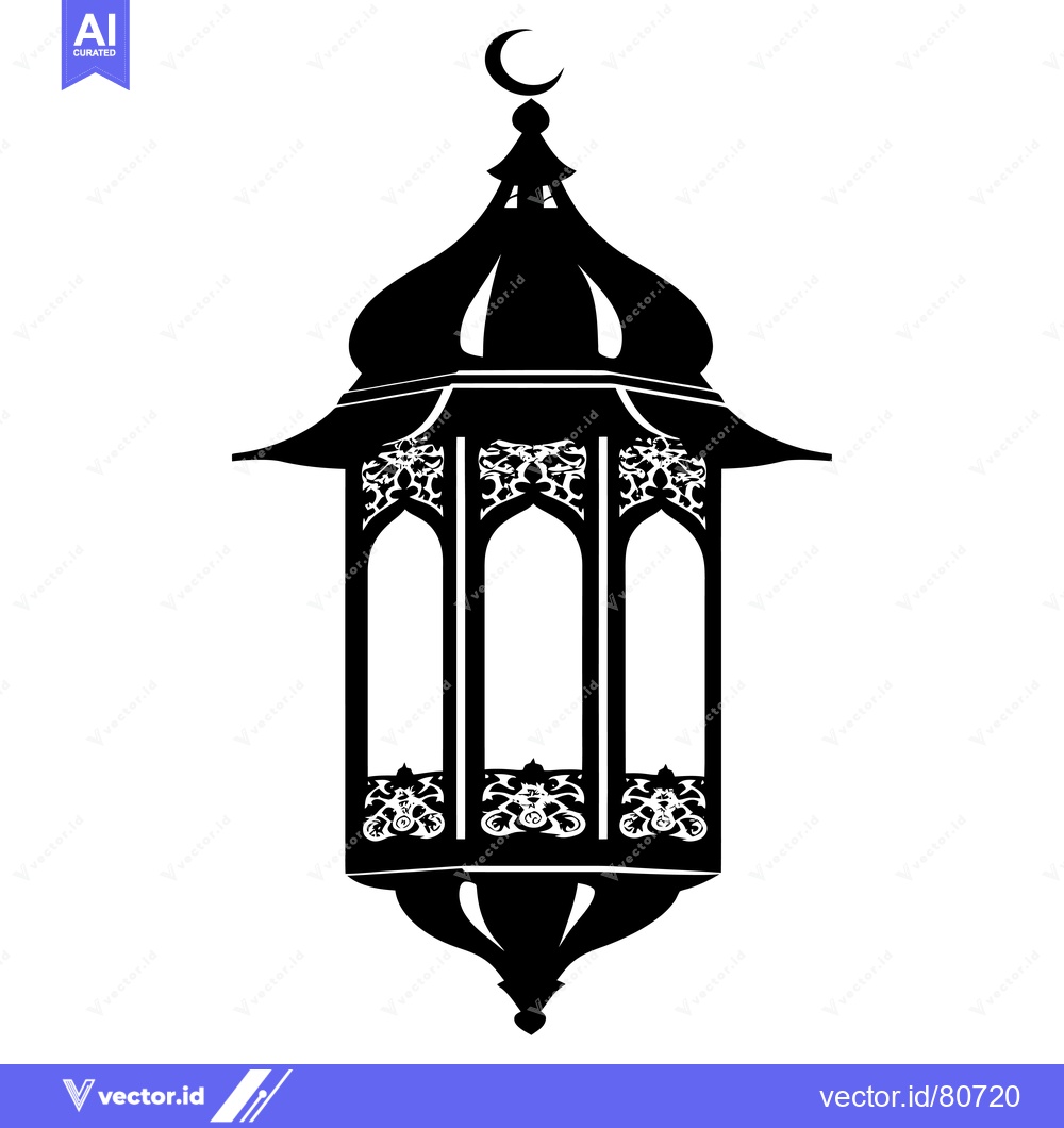 Premium Vector dari Ornate Black and White Islamic Lantern with a Crescent Moon