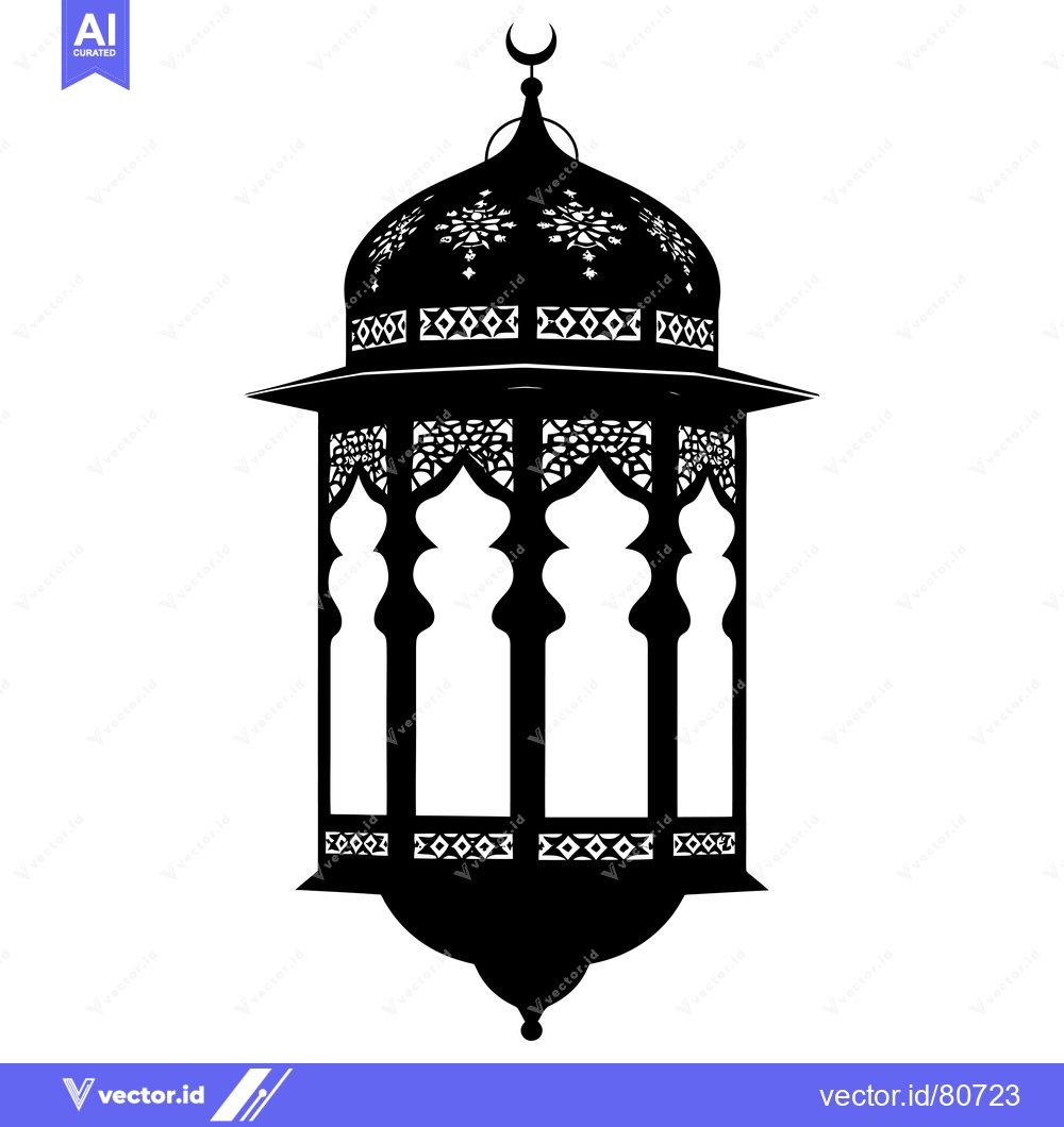 Premium Vector of Ornate Black and White Silhouette of a Traditional Islamic Lantern