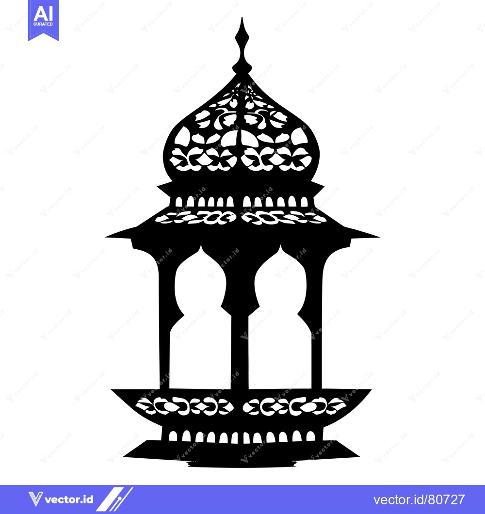 Premium Vector of Ornate Black and White Silhouette of a Traditional Lantern