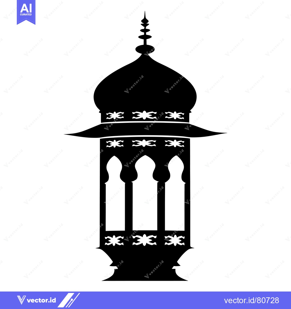 Premium Vector of Ornate Black and White Silhouette of a Traditional Islamic Lantern