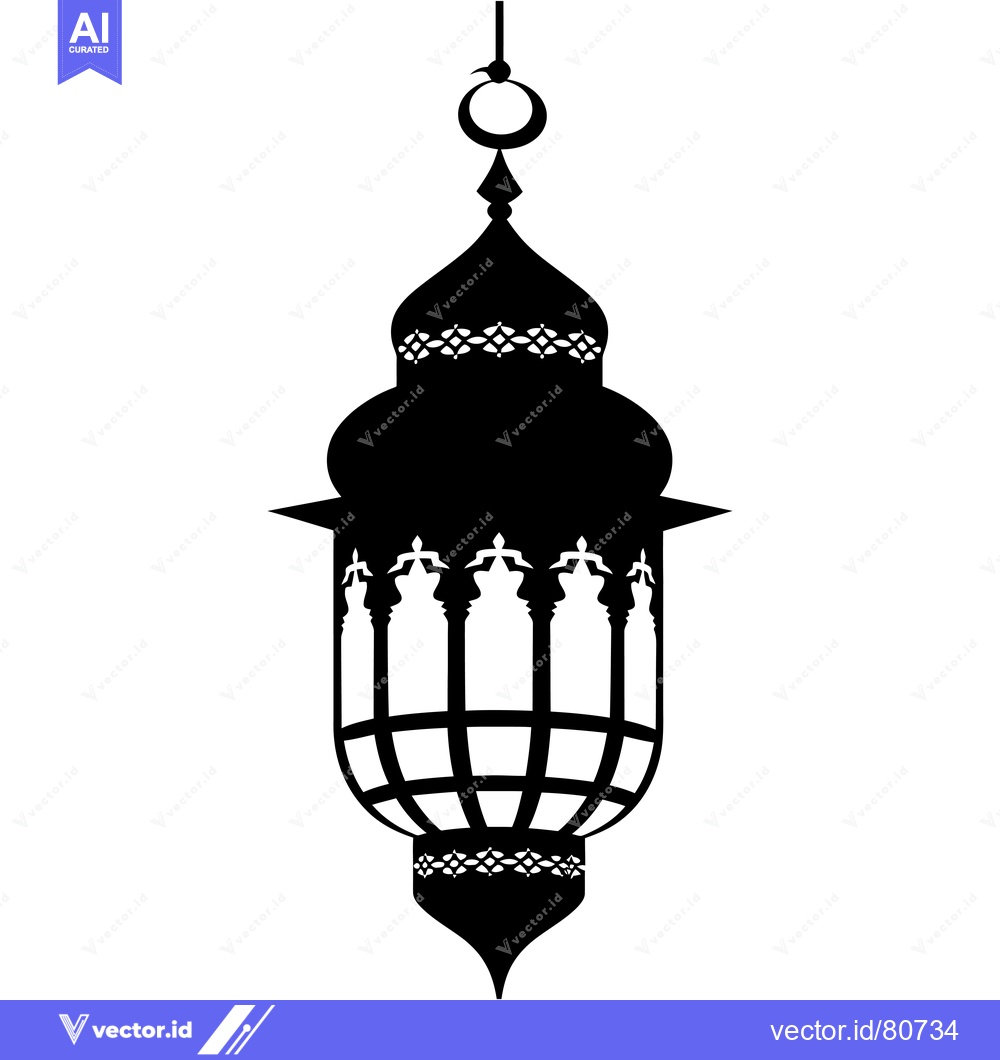 Premium Vector of Ornate Hanging Lantern with Crescent Moon Top