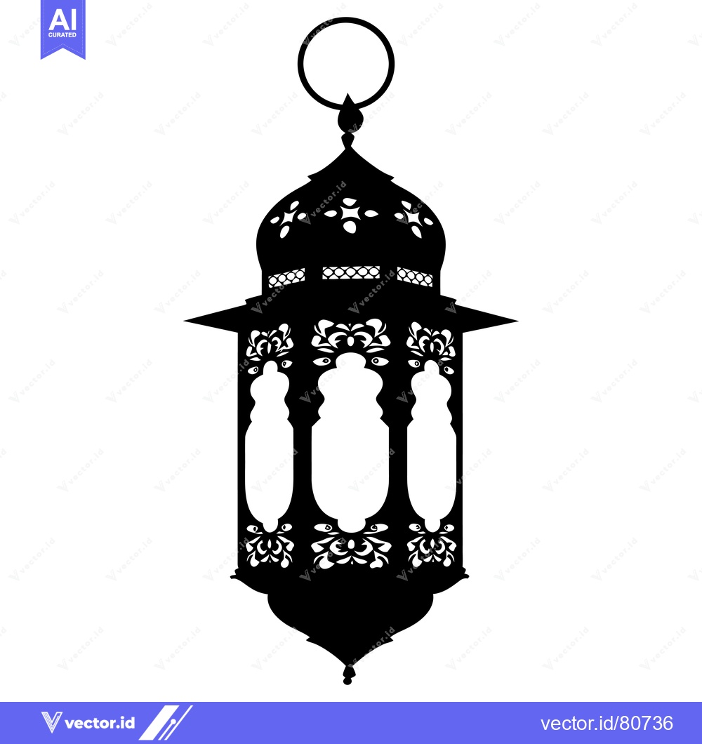 Premium Vector dari Ornate Black Silhouette of a Hanging Arabic Lantern