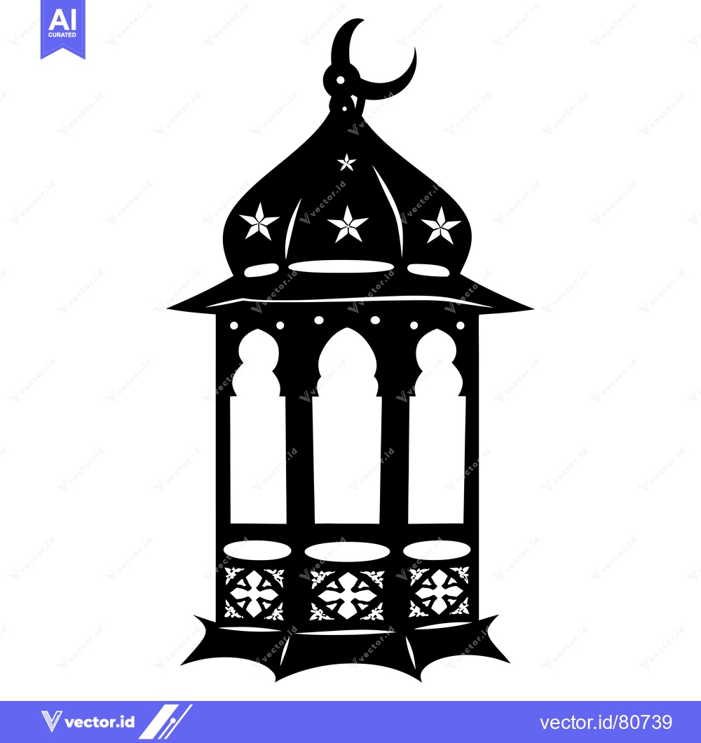 Premium Vector of Black and White Silhouette of a Traditional Islamic Lantern with a Cre