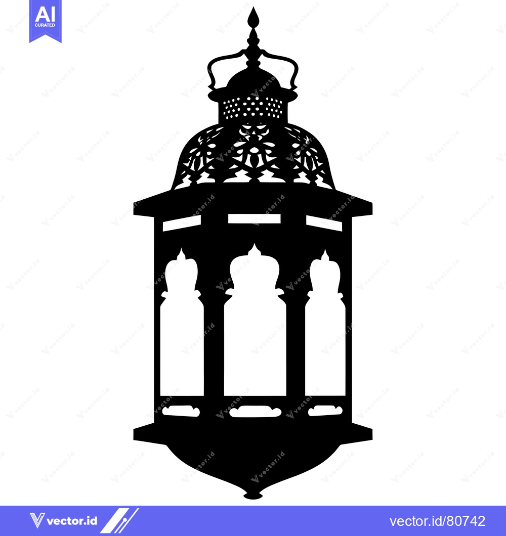 Premium Vector of Ornate Black and White Silhouette of an Islamic Lantern