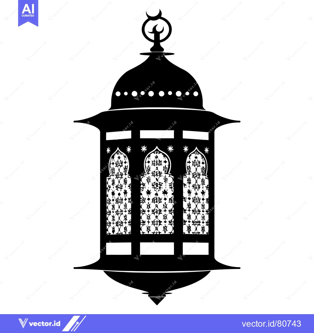 Premium Vector of Ornate Black and White Islamic Lantern with Crescent Moon