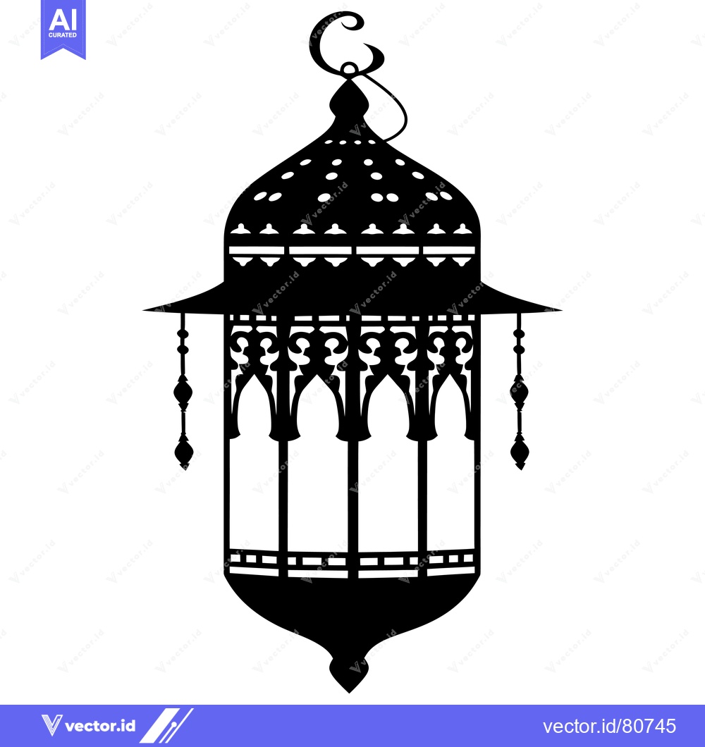 Premium Vector dari Ornate Black and White Silhouette of a Hanging Lantern