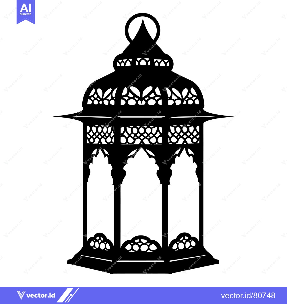 Premium Vector of Ornate Black and White Silhouette of a Ramadan Lantern